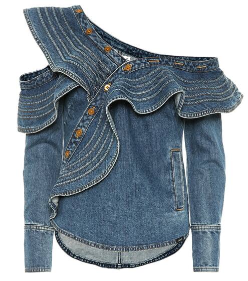 x Lee denim ruffled top | Self-Portrait