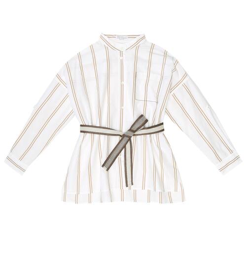 Striped cotton belted shirt | Brunello Cucinelli Kids