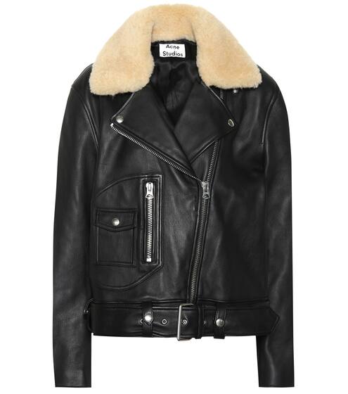 Shearling-trimmed leather jacket | Acne Studios