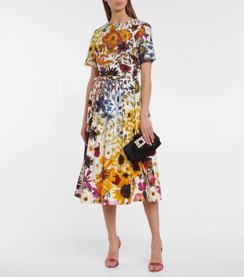 Floral stretch-cotton midi dress | Oscar de la Renta