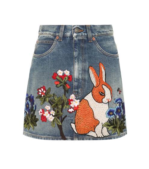 Embroidered denim miniskirt | Gucci