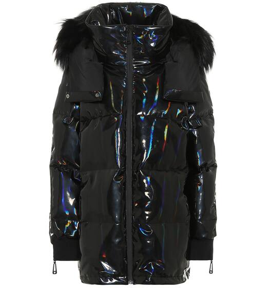 Holographic fur-trimmed down coat | Fendi
