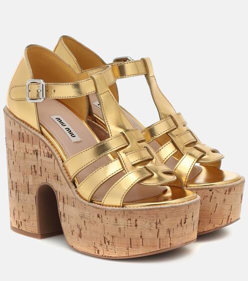 Leather platform sandals | Miu Miu