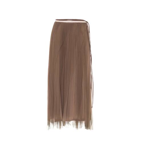 Pleated tulle midi wrap skirt | Brunello Cucinelli