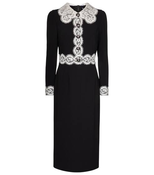 فستان ميدي من الكادي مقلم بالدانتيل | Dolce & Gabbana