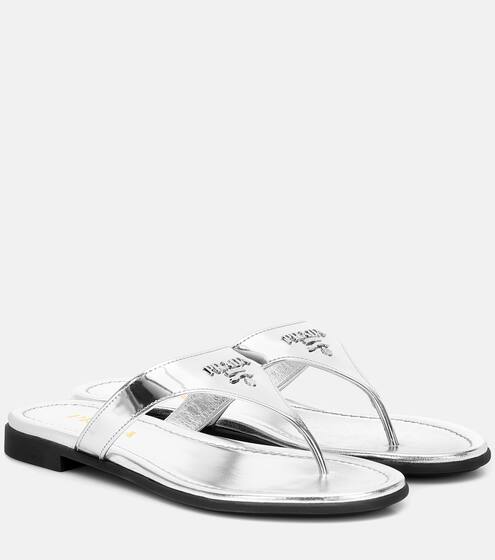 Metallic leather sandals | Prada