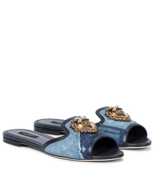Patchwork embellished denim slides | Dolce & Gabbana