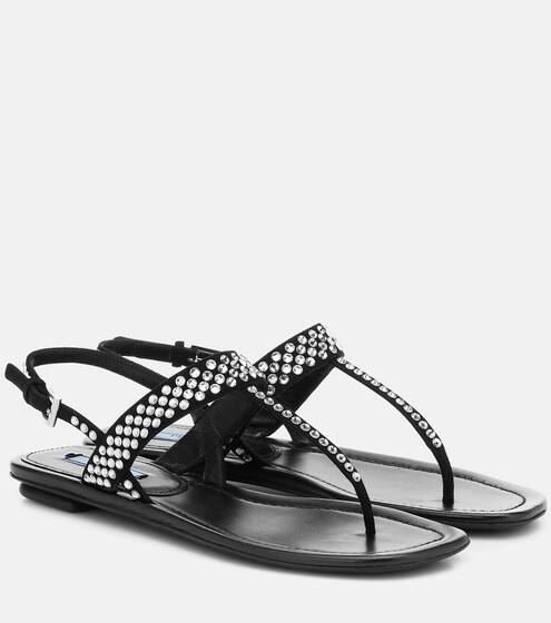 Crystal-embellished suede sandals | Prada