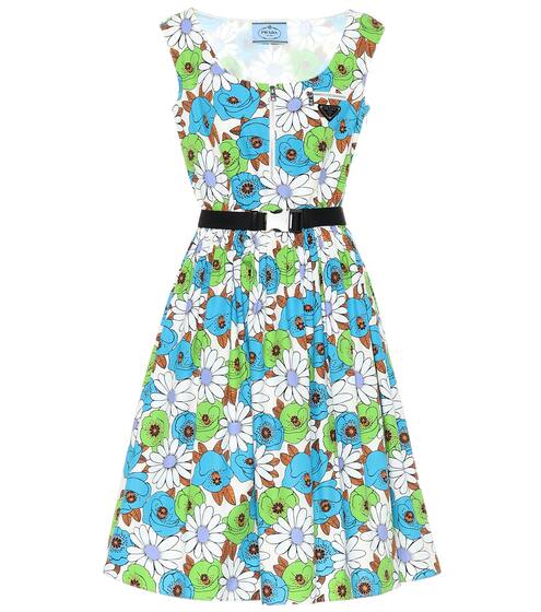 Belted floral cotton poplin dress | Prada