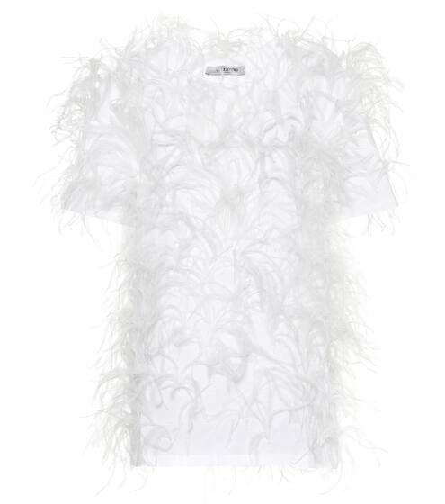Feather-trimmed cotton top | Valentino