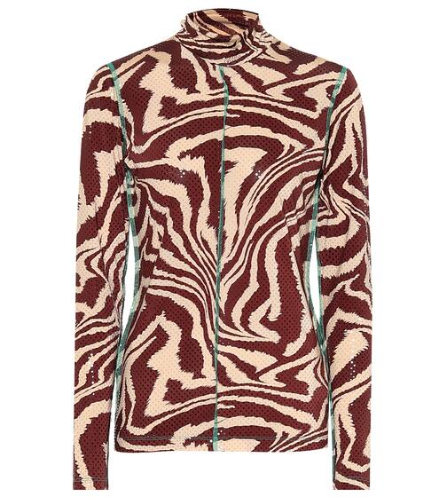 Tiger-print foil-jersey mockneck top | Ganni