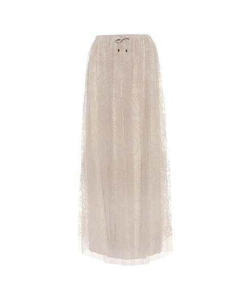 Embroidered tulle maxi skirt | Brunello Cucinelli