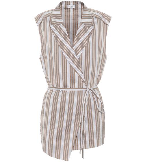 Striped cotton and silk wrap shirt | Brunello Cucinelli
