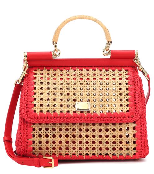 حقيبة لليد من الرافيا والجلد Sicily Medium | Dolce & Gabbana