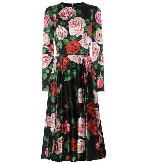 Floral stretch silk midi dress | Dolce & Gabbana