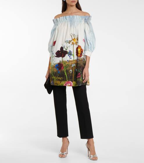 Floral-printed cotton-blend top | Oscar de la Renta