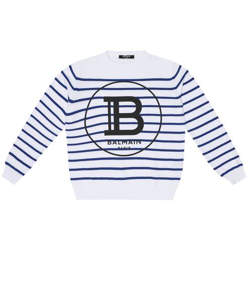 Logo striped cotton sweater | Balmain Kids