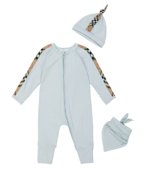 Baby cotton onesie, hat and bib set | Burberry Kids