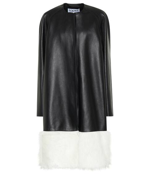Shearling-trimmed leather coat | Loewe