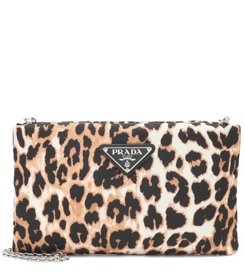 Medium leopard-print nylon clutch | Prada