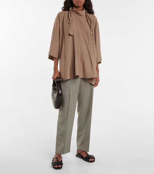 Lemaire - Checked high-neck blouse 
