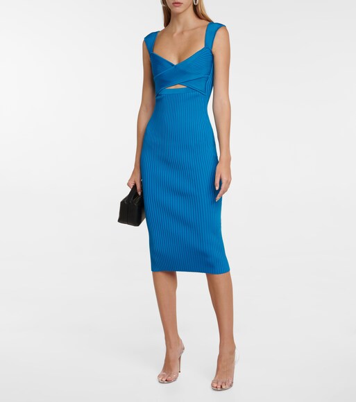 Self-Portrait - Ribbed-knit midi dress 