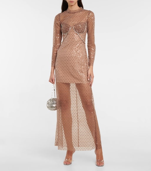 Self-Portrait - Embellished mesh maxi dress - mytheresa.com