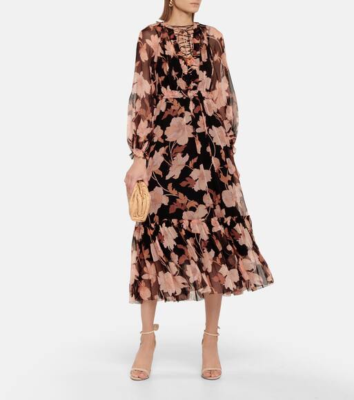 Floral chiffon midi dress clearance