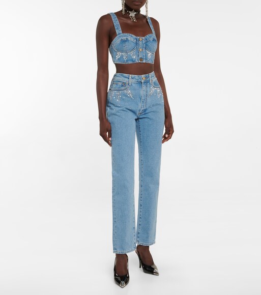 Alessandra Rich - Embellished denim crop top | Mytheresa
