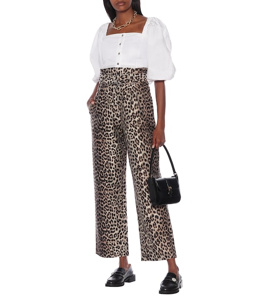 Ganni - Leopard jacquard paperbag pants 