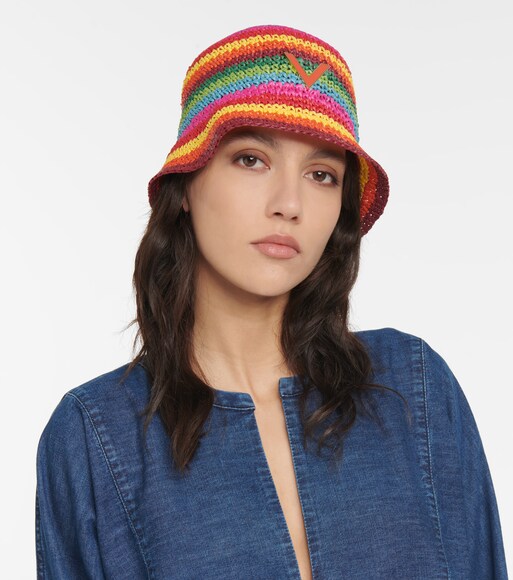 Valentino - Striped crochet bucket hat 
