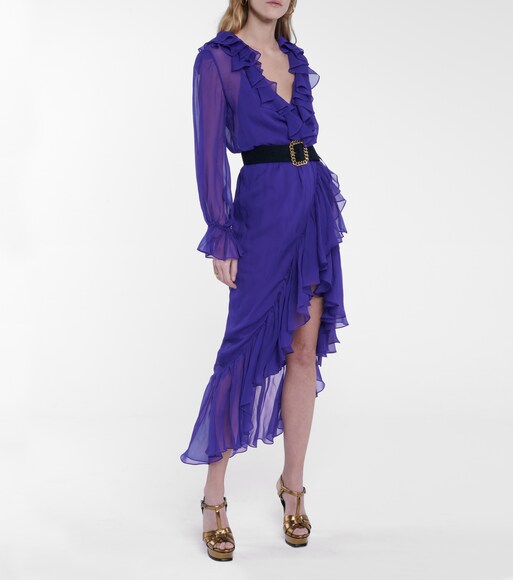 Ruffled Silk Midi Dress - Saint Laurent 