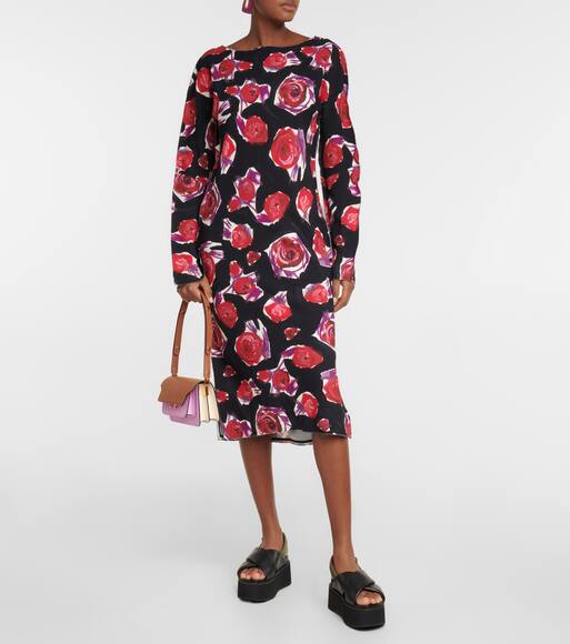 Damen Bekleidung Kleider Freizeitkleider und Tageskleider Marni Bedrucktes Midikleid aus Cady in Rot