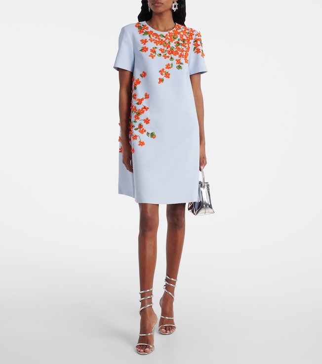 Carolina Herrera Floral-appliqué crêpe shift dress