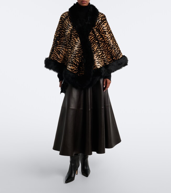 NOUR HAMMOUR Olympe printed shearling poncho