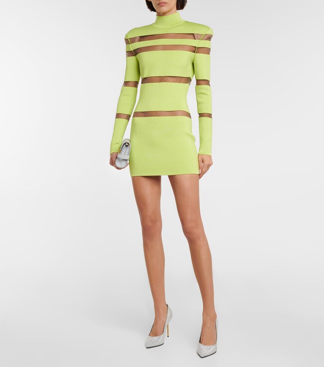 Balmain Turtleneck mesh-paneled minidress