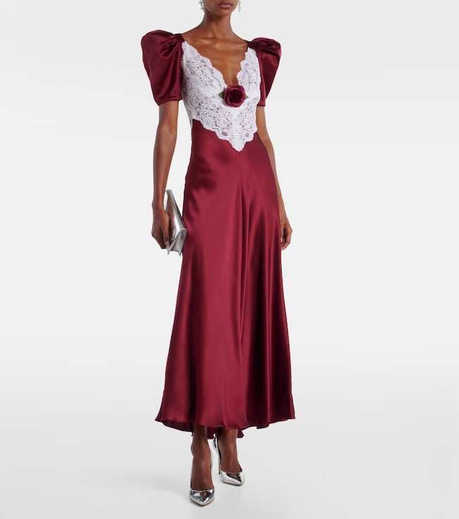 Rodarte Floral-appliqué lace-trimmed silk gown