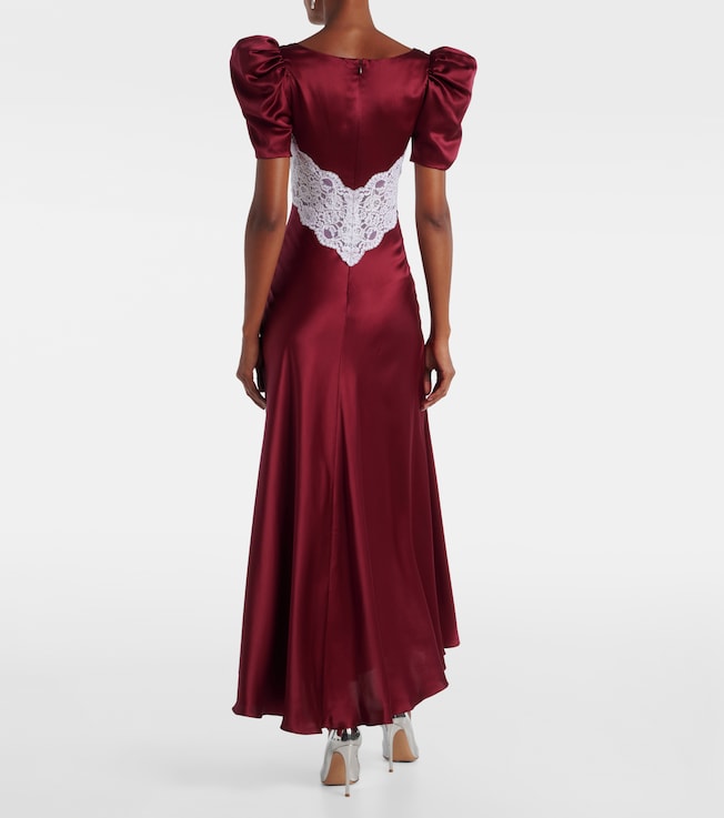 Rodarte Rodarte Floral-appliqué lace-trimmed silk gown