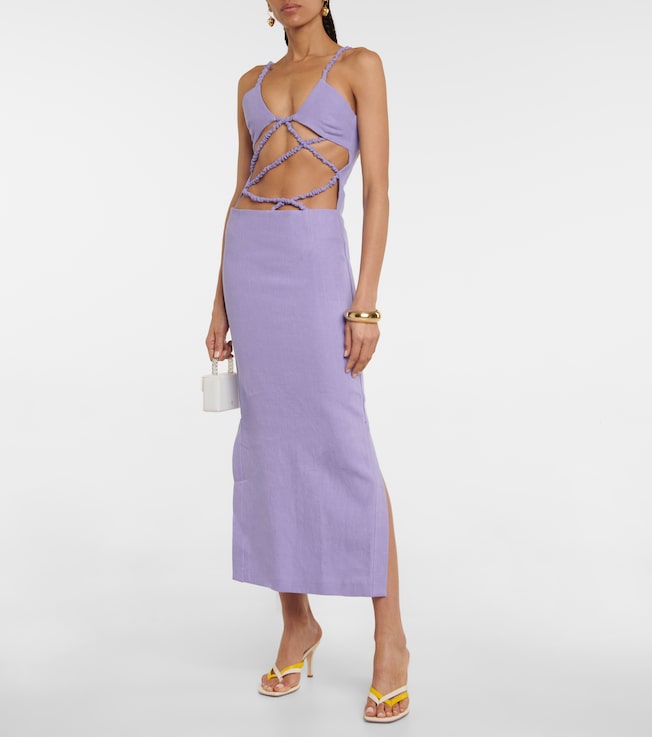 Christopher Esber Ruched cutout linen midi dress