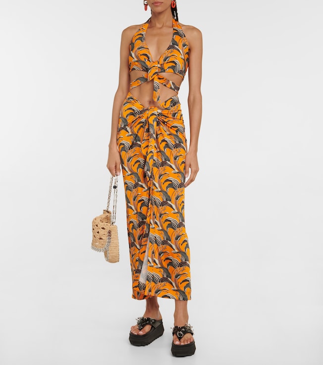 Rabanne Tie-detail printed midi skirt