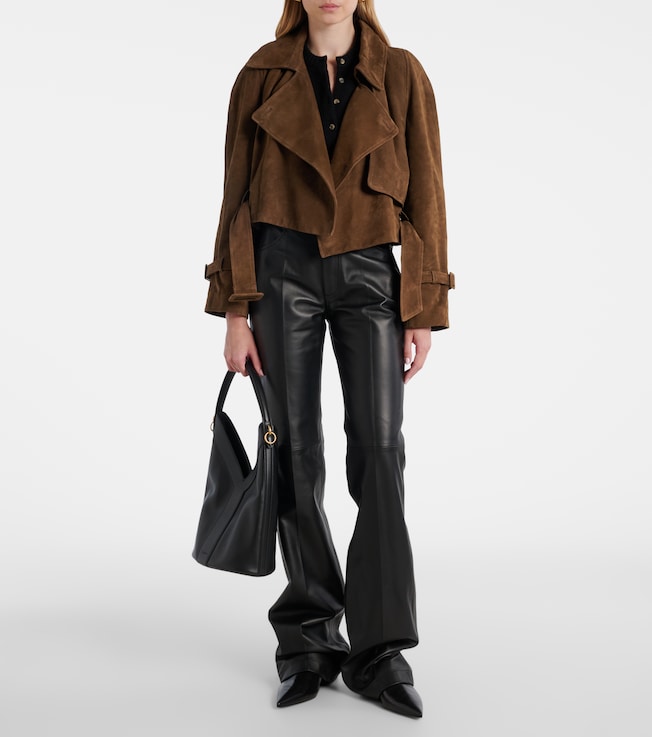 NOUR HAMMOUR Hatti belted cropped suede trench coat