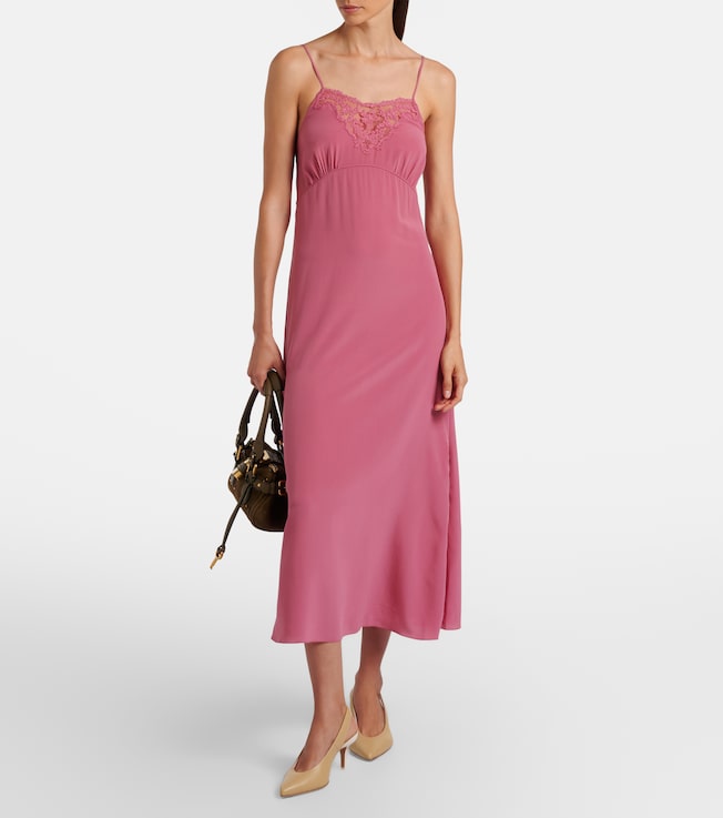 Chloé Lace-trimmed silk slip dress