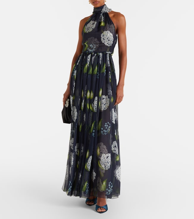 Oscar de la Renta Porcelain Flower silk chiffon gown