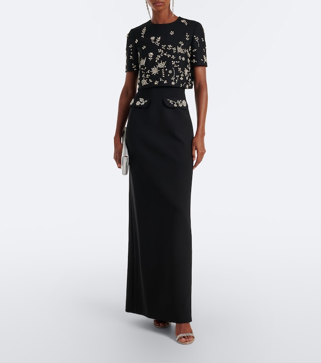 Oscar de la Renta Embellished wool-blend bustier gown