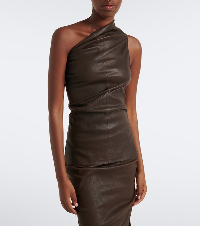 Rick Owens Athena one-shoulder leather and cotton top