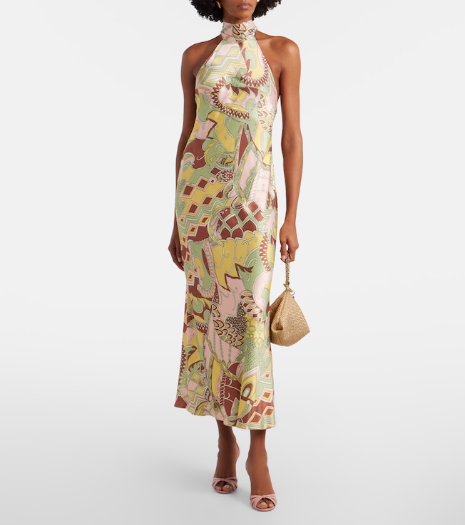 RIXO Maura printed halterneck satin midi dress