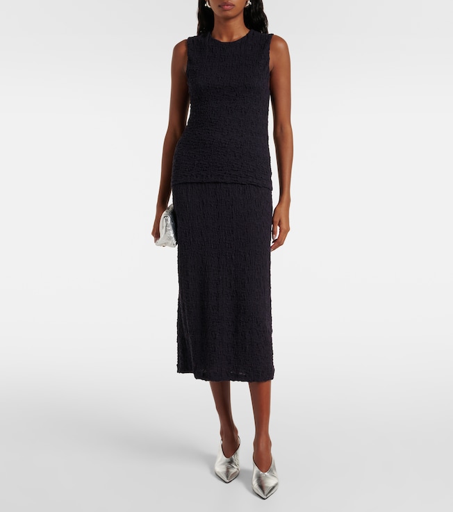 Vince Smocked cotton-blend midi skirt