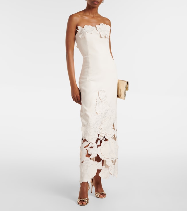 LEO LIN Rayna floral-appliqué crêpe maxi dress