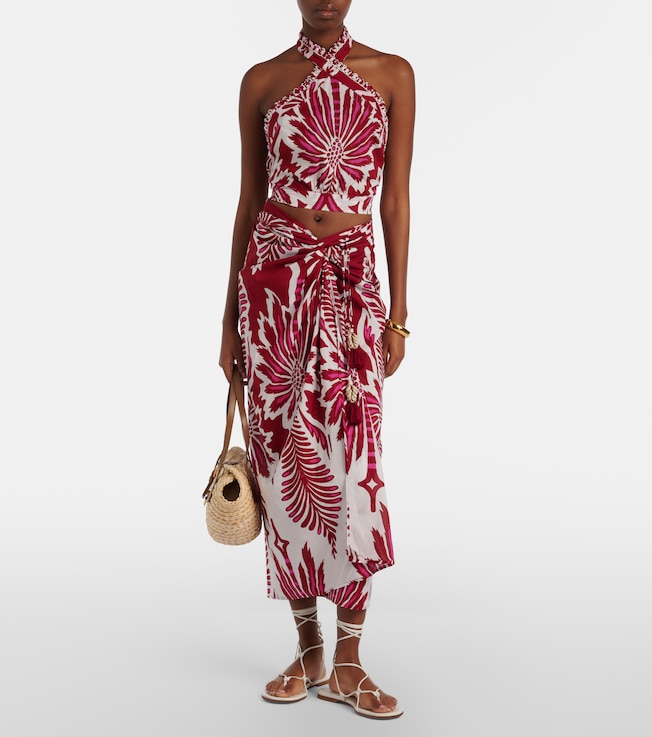 Poupette St Barth Uma floral gathered cotton midi skirt