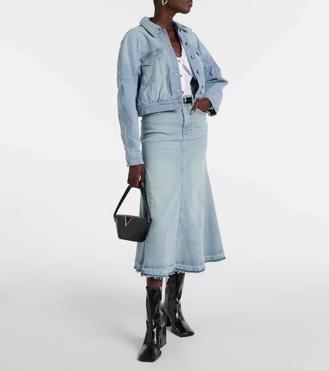 GANNI High-rise denim midi skirt